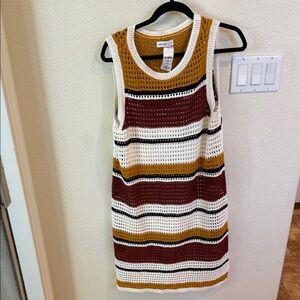 Nine West Crochet Midi Dress in Mustard, Burgundy, and White